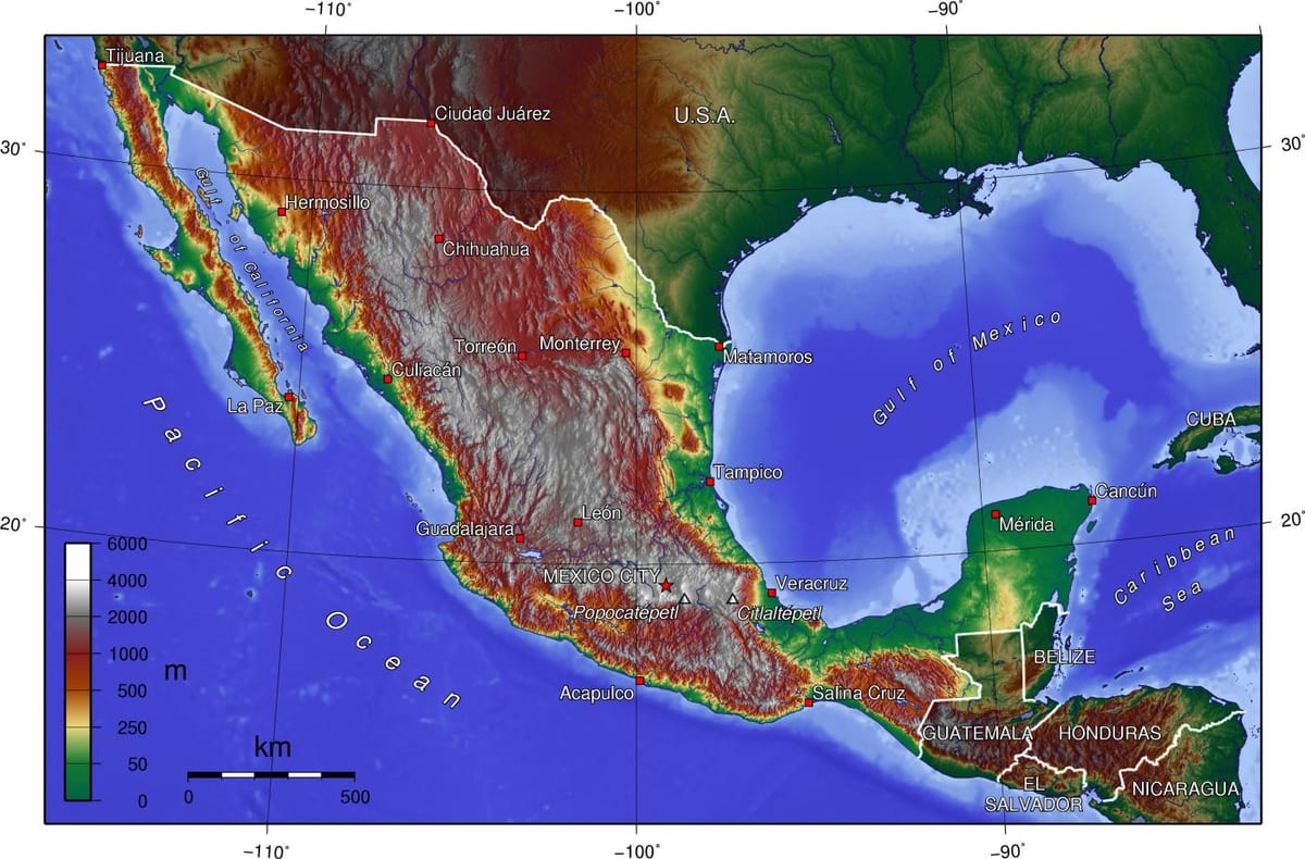 Città del messico mappa topografica