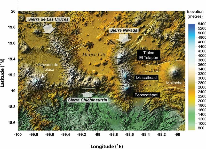 la mappa di Città del Messico elevazione