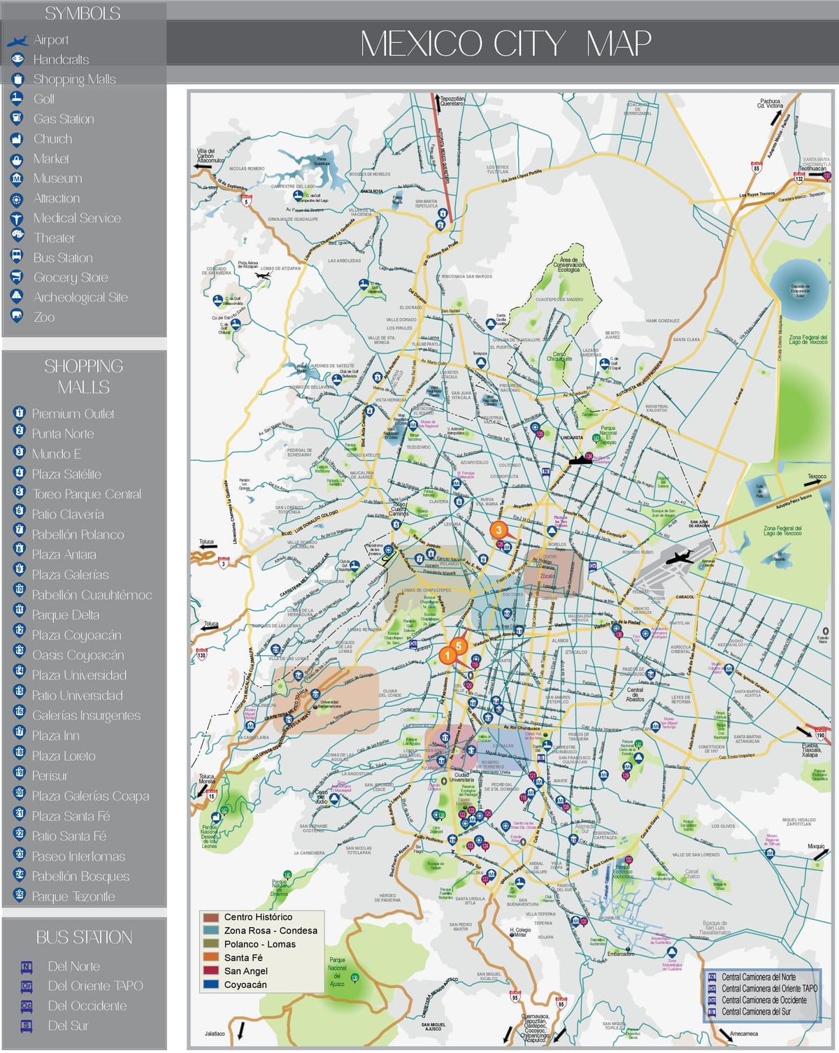 Attrazioni di Città del messico la mappa