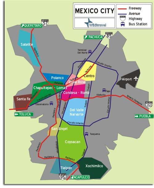 Città del messico la mappa dei quartieri