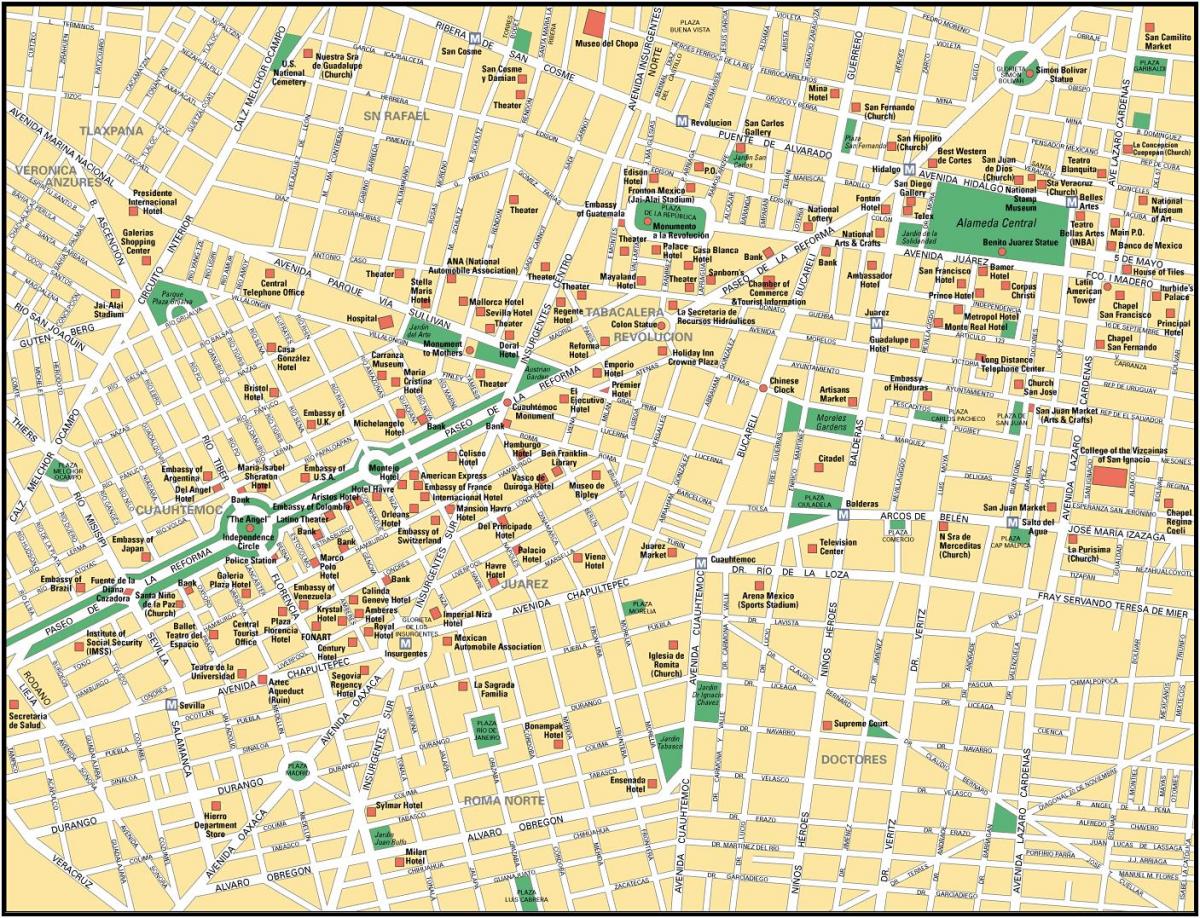 la mappa di Città del Messico, punti di interesse