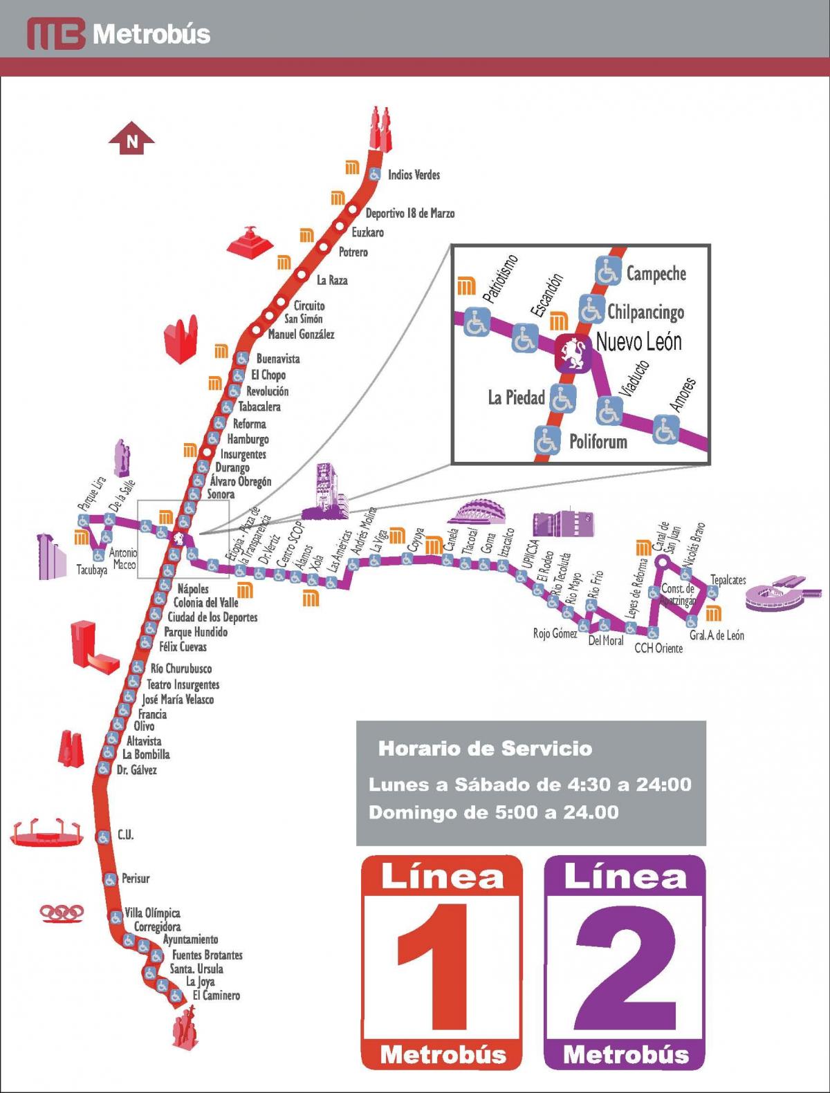 mappa del metrobus di Città del Messico