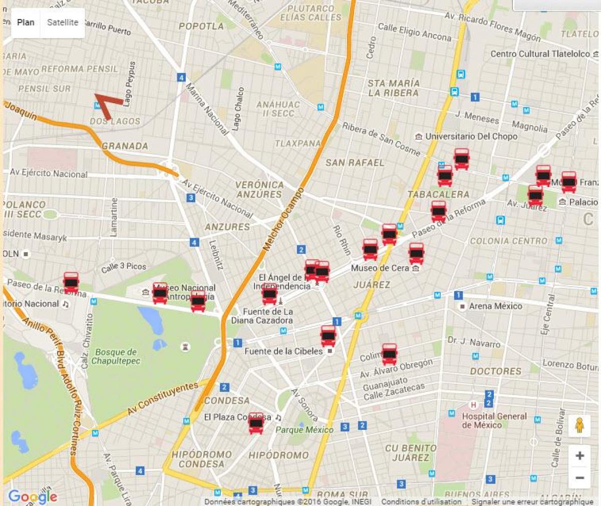 turibus Città del Messico mappa del percorso